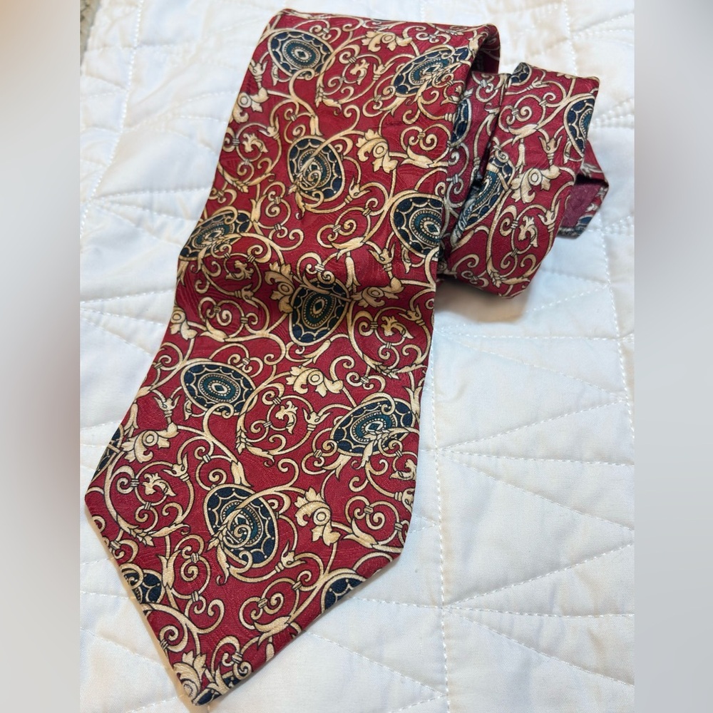 Vintage Christian Dior Monsieur Baroque 100% Silk Tie Red Navy Gold